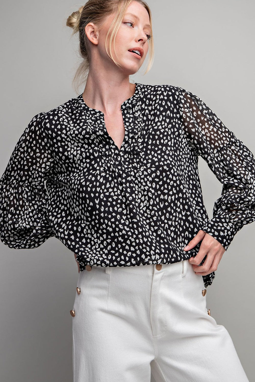 Black Animal Print Long Sleeve Maternity Blouse