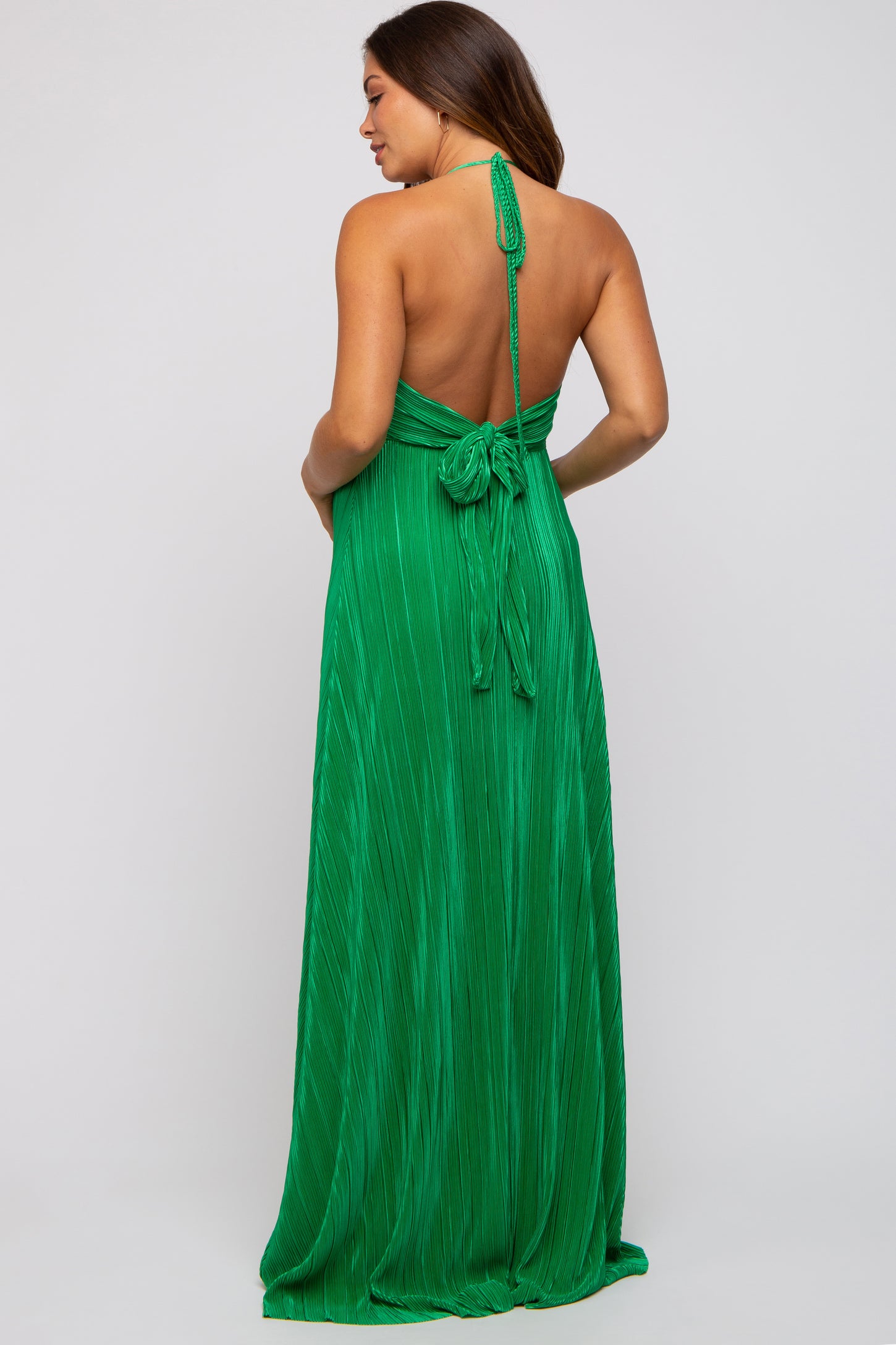 Green Plisse Halter Back Tie Maternity Maxi Dress PinkBlush Green Plisse Halter Back Tie Maternity Maxi Dress PinkBlush