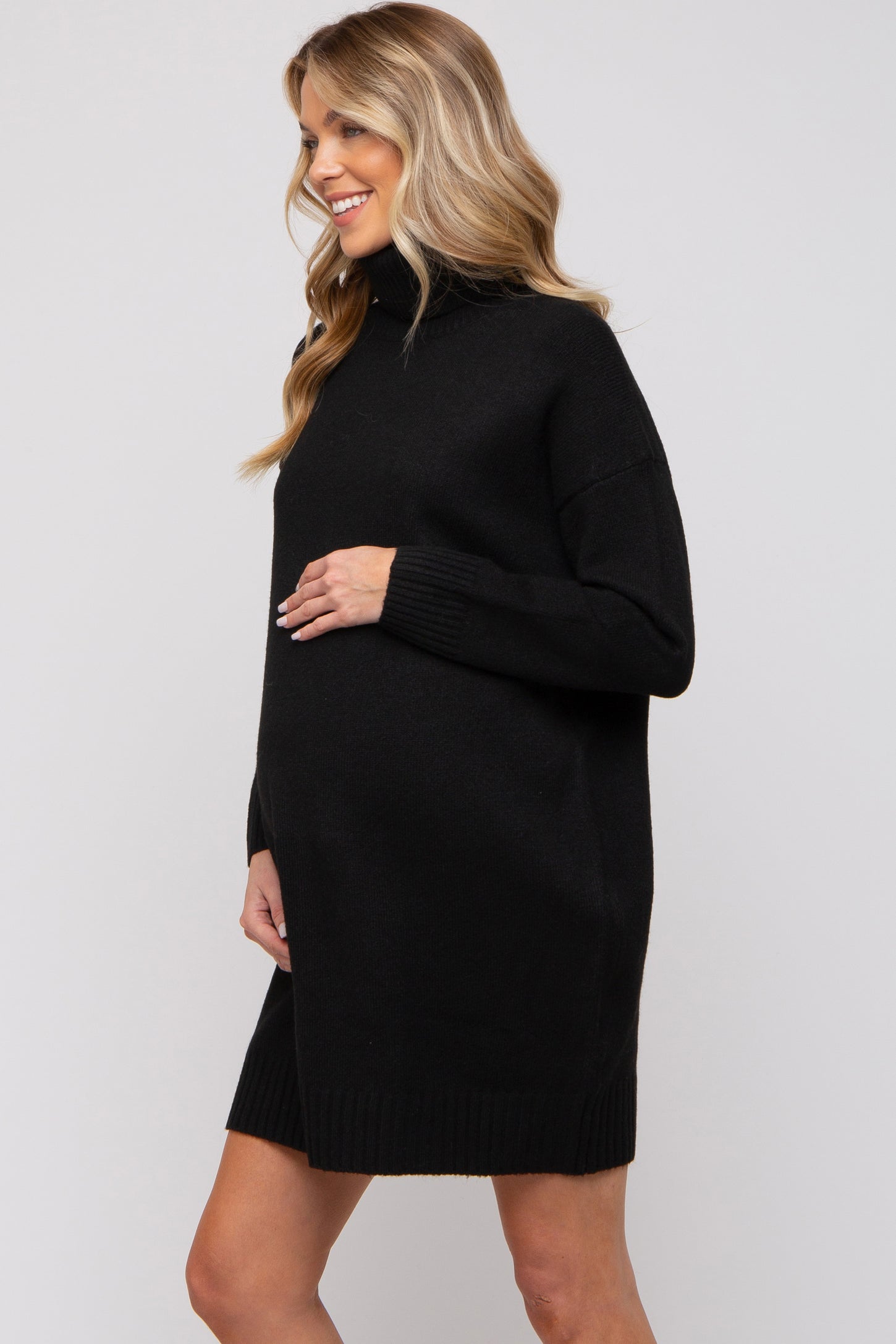 Black Turtleneck Maternity Sweater Mini Dress PinkBlush Black Turtleneck Maternity Sweater Mini Dress PinkBlush