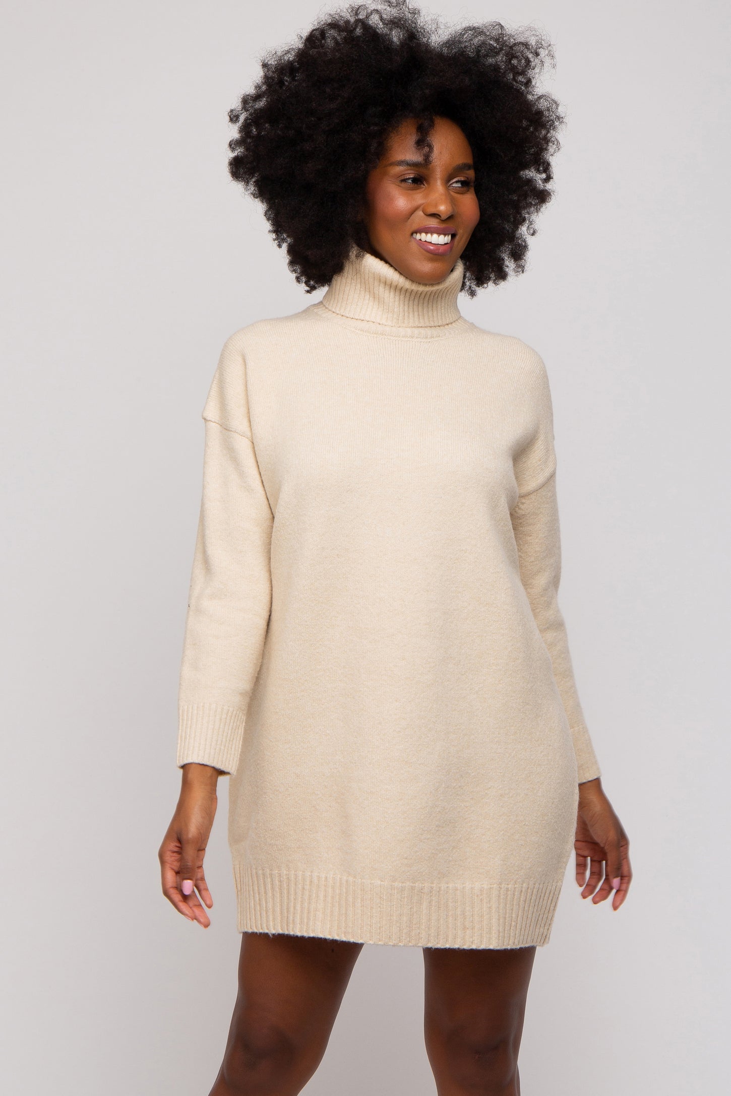 Beige Turtleneck Sweater Mini Dress – PinkBlush
