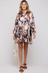 Navy Print Button Down Puff Sleeve Maternity Dress