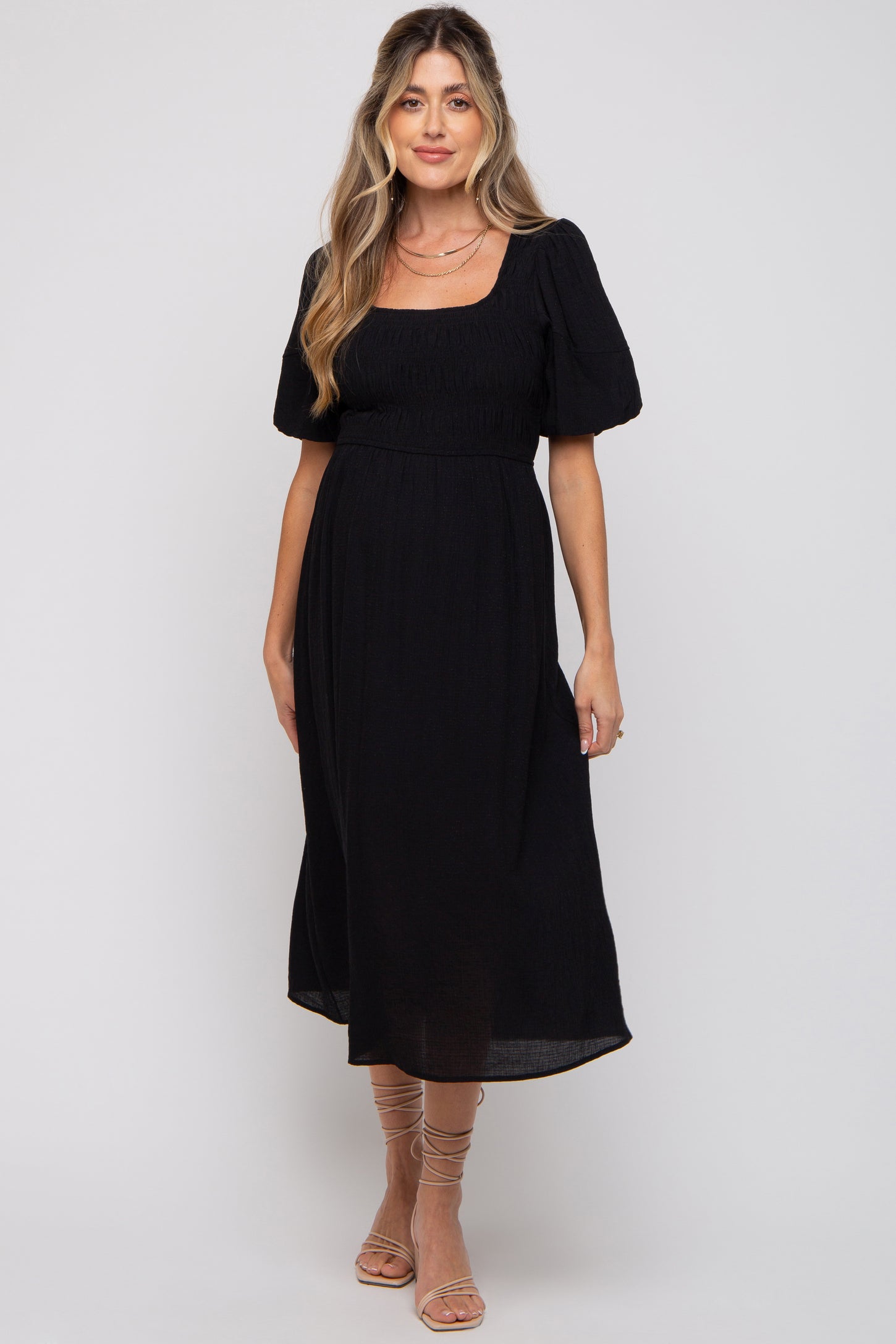 Black Square Neck Maternity Midi Dress PinkBlush