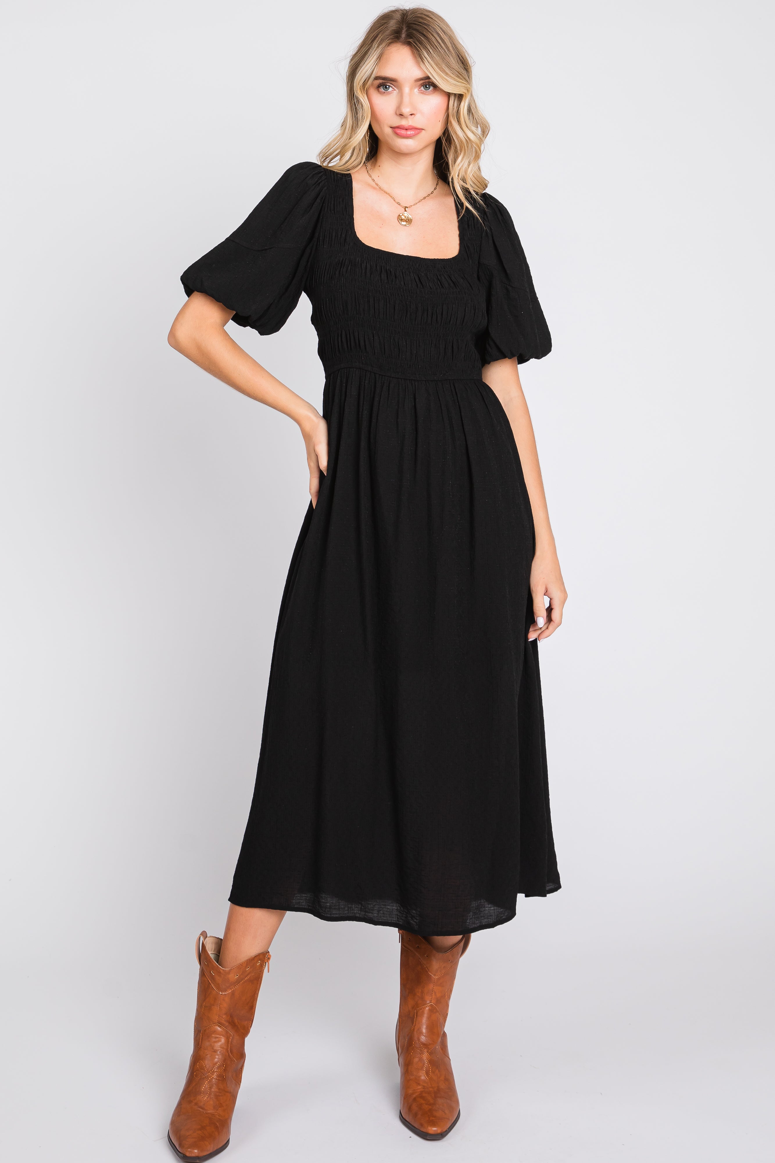 Black Square Neck Midi Dress – PinkBlush