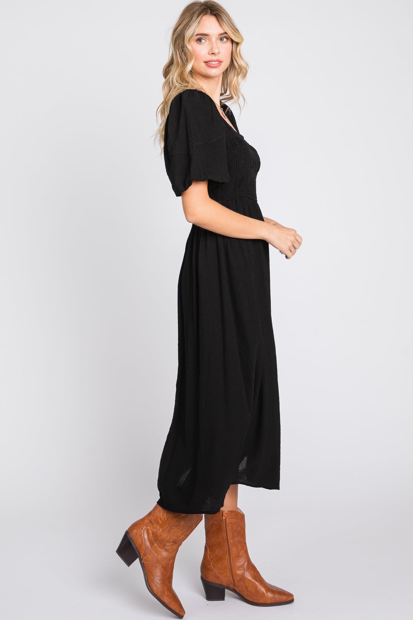 Black Square Neck Midi Dress PinkBlush Black Square Neck Midi Dress PinkBlush