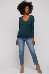 Forest Green V-Neck Long Sleeve Top
