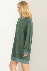 Green Fleece Oversized Sweatshirt Mini Dress