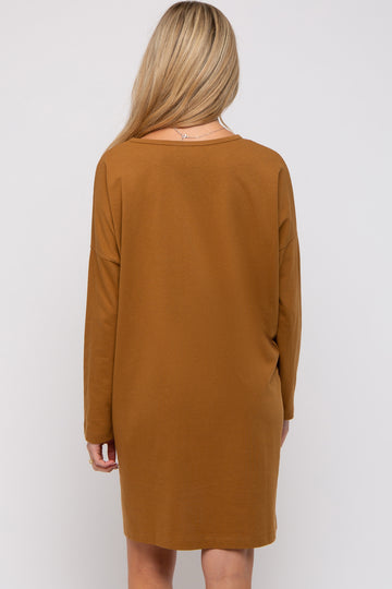 Brown Long Sleeve Maternity Shirt Dress