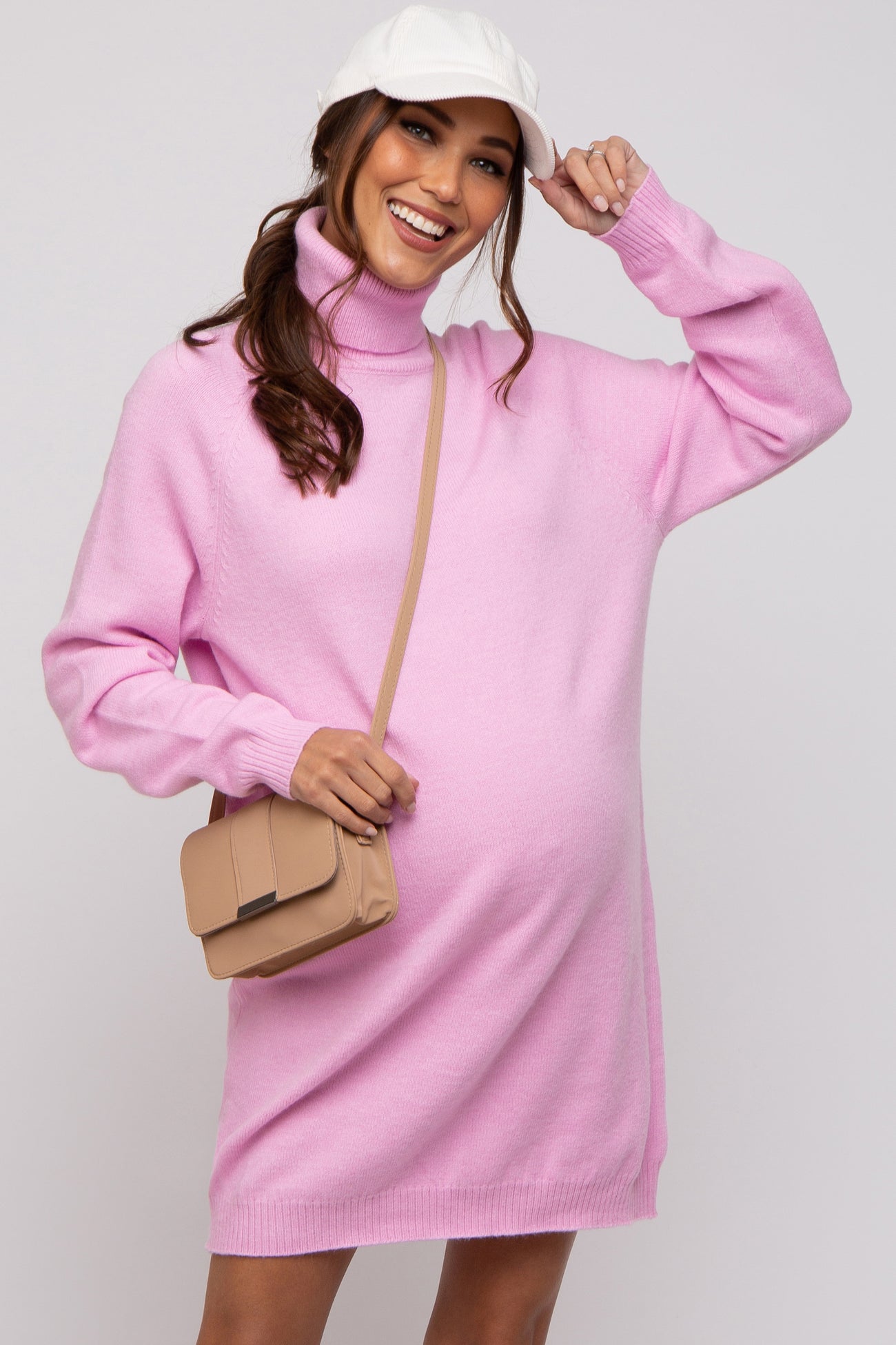 Pink Knit Long Sleeve Turtleneck Maternity Sweater Dress– PinkBlush