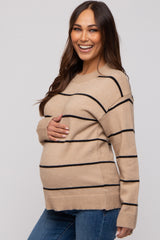 Mocha Striped Mock Neck Maternity Sweater