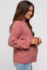 Mauve Mock Neck Maternity Sweater