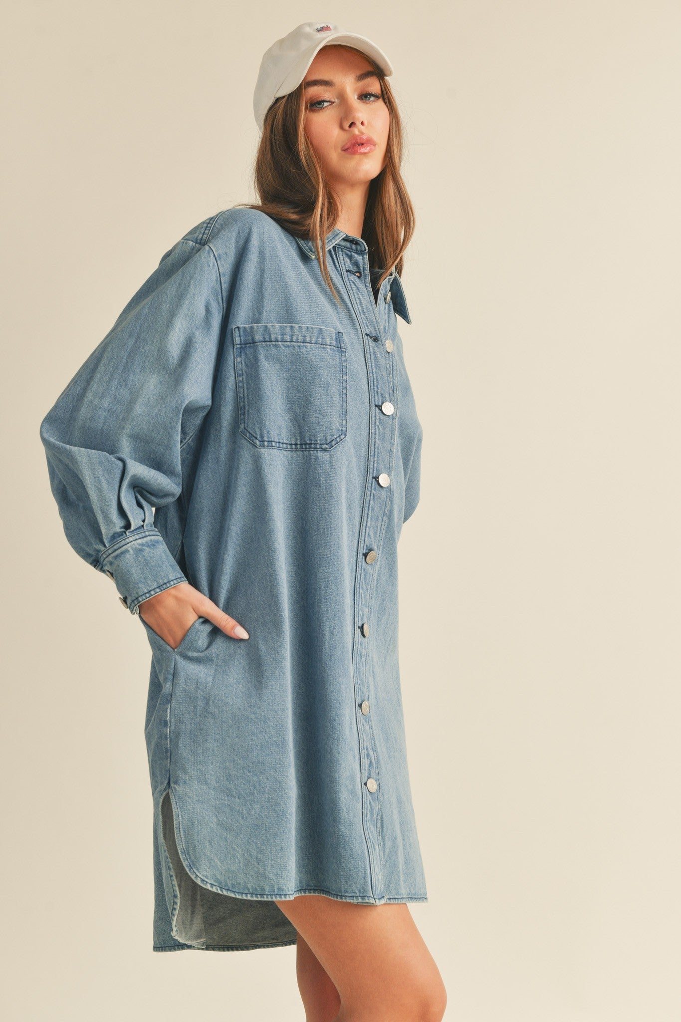 Blue Denim Button Up Front Pocket Dress – PinkBlush