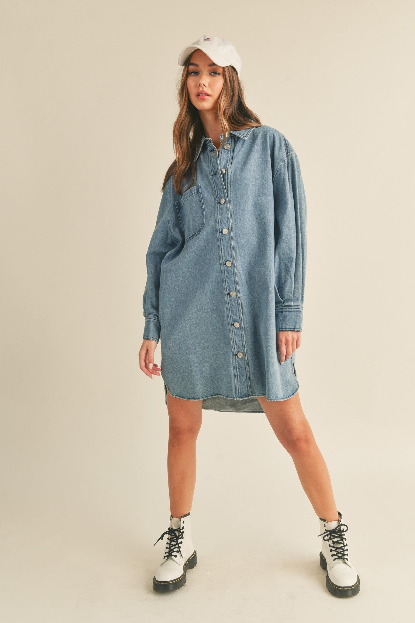 Blue Denim Button Up Front Pocket Dress – PinkBlush