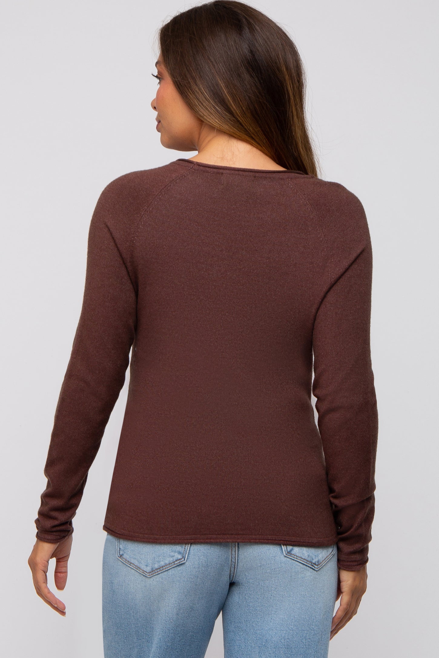 Brown Basic Raglan Sleeve Maternity Sweater Top