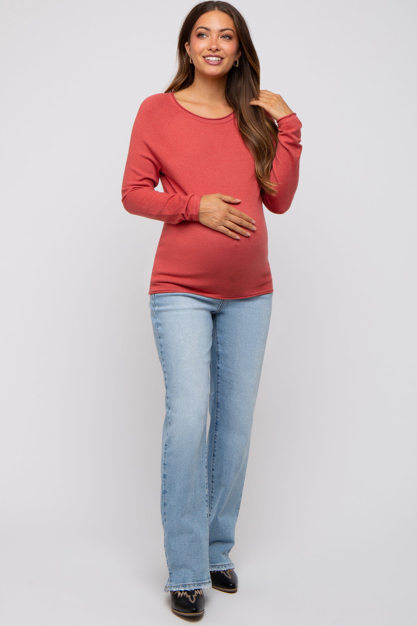 Rust Basic Raglan Sleeve Maternity Sweater Top PinkBlush