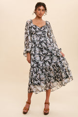 Black Chiffon Floral Maxi Dress