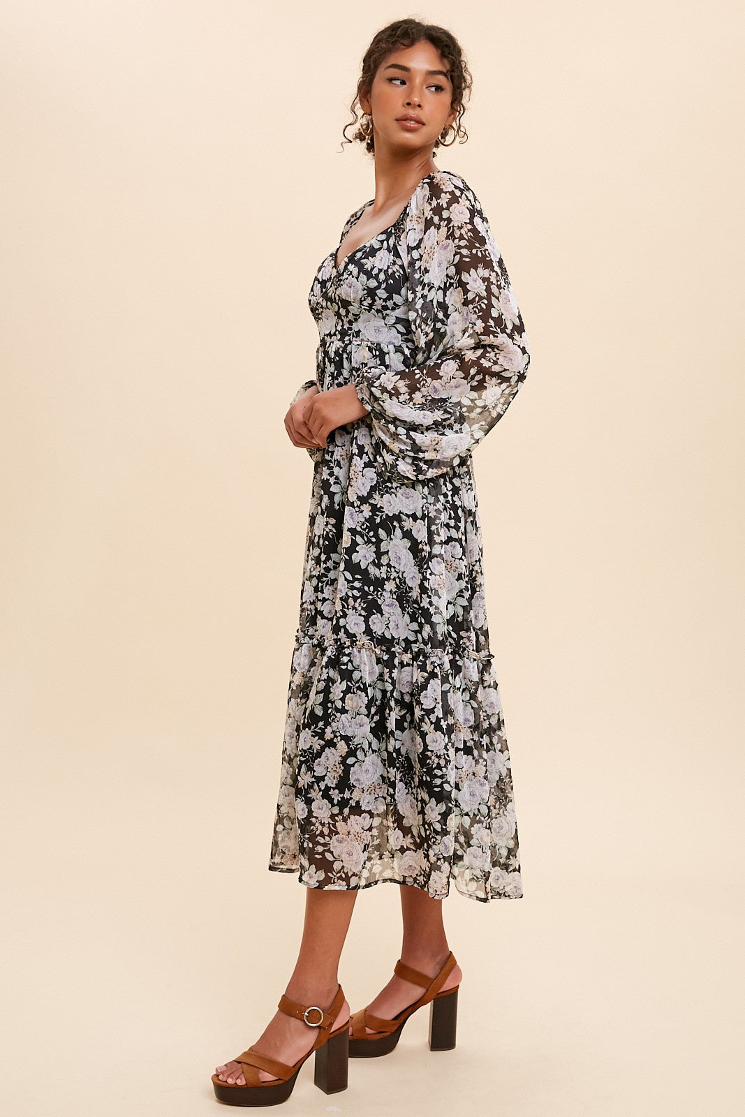 Black Chiffon Floral Maxi Dress PinkBlush Black Chiffon Floral Maxi Dress PinkBlush
