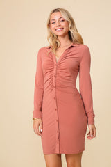 Clay Ruched Button Down Dress