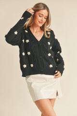 Black Floral Floral Embroidery Knit Sweater Cardigan