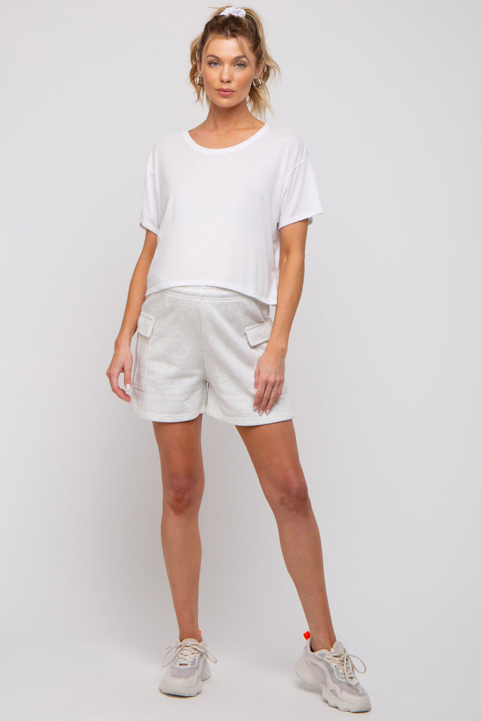 Grey Side Pocket Maternity Drawstring Sweat Shorts