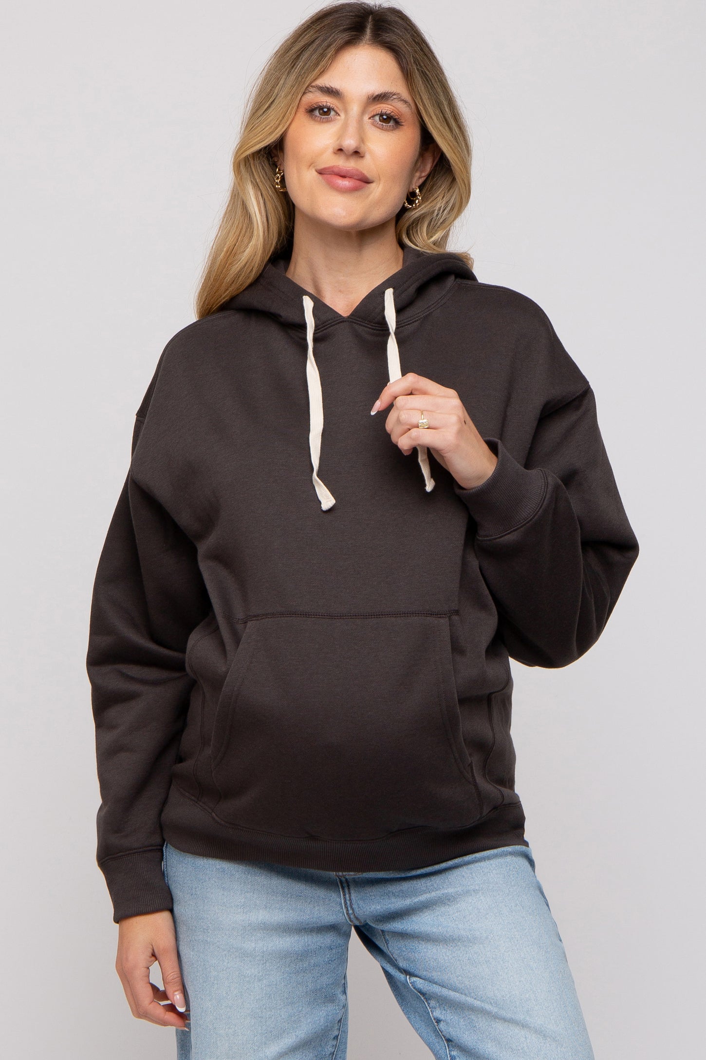Charcoal Basic Fleece Maternity Hoodie PinkBlush