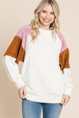 Ivory Colorblock Soft Fleece Pullover Maternity Sweater