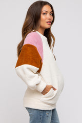 Ivory Colorblock Soft Fleece Pullover Maternity Sweater