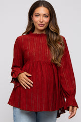 Red Lace Ruffled Neck Maternity Top