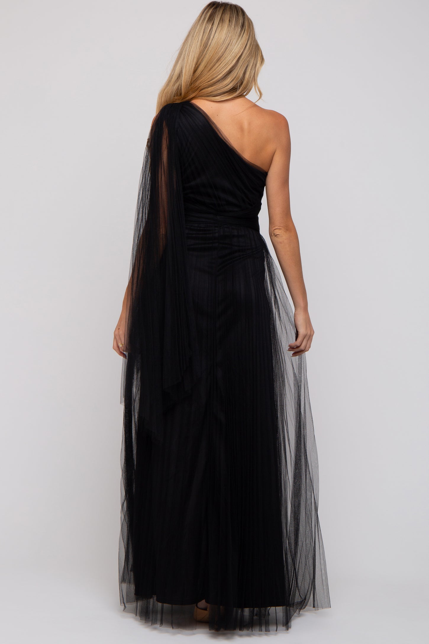 black one shoulder pleated dress Brooklynn One-Shoulder Accordion Pleat Dress Black XS