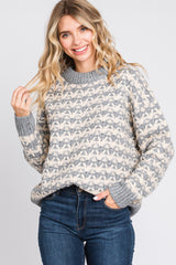 Grey Striped Open Knit Sweater
