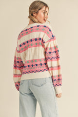 Ivory Pink Mixed Stripe Knit Long Sleeve Sweater