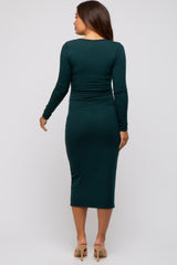 Forest Green Ribbed Long Sleeve Maternity Wrap Dress