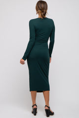 Forest Green Ribbed Long Sleeve Wrap Dress