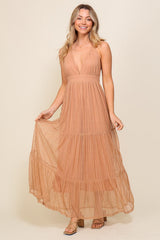 Blush Boho Halter Tiered Lace Maxi Lined Dress