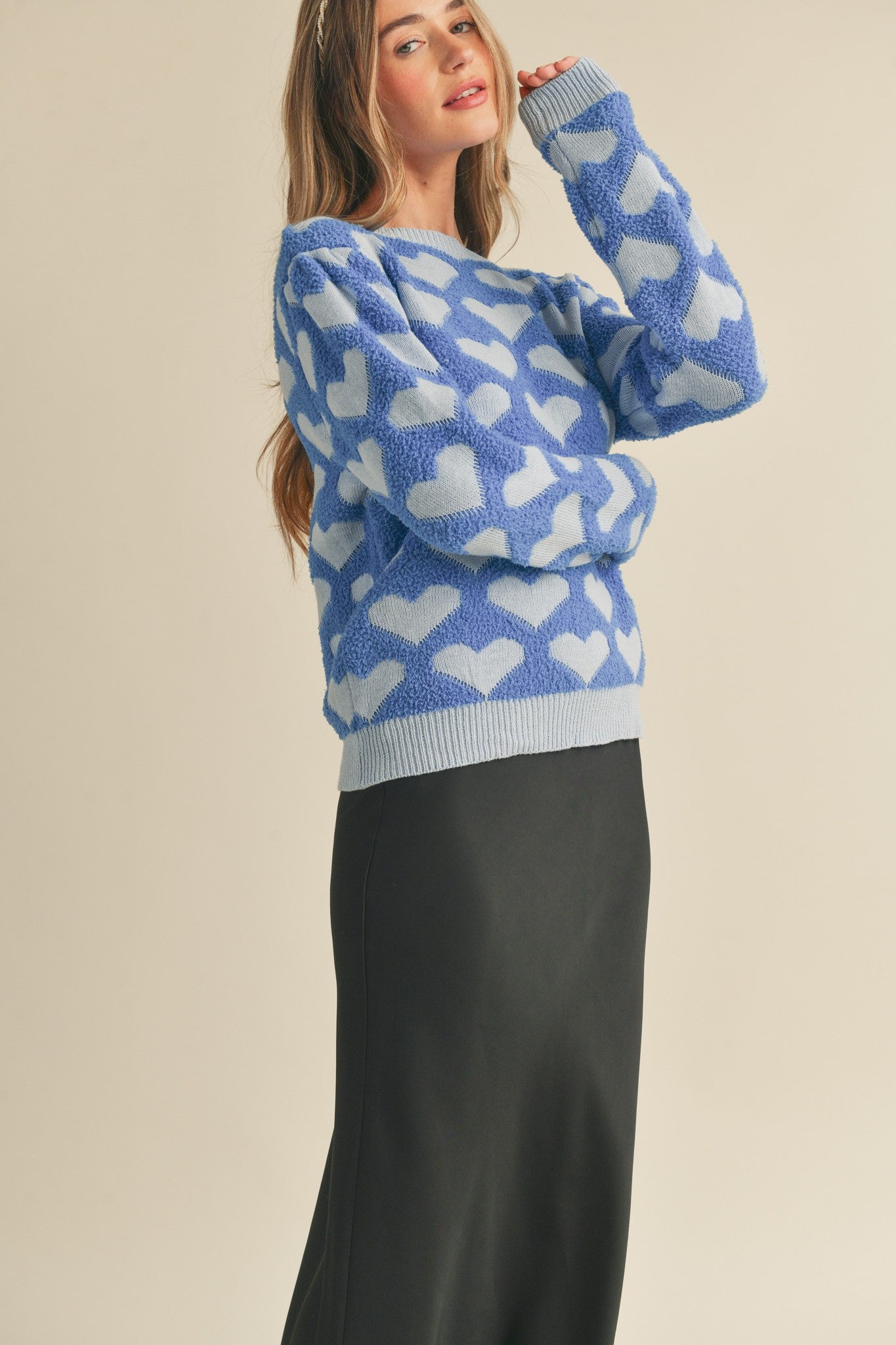 Blue Cropped Textured Knit Sweater