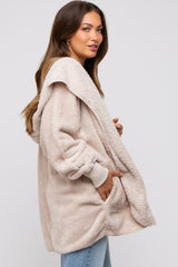 Cream Fuzzy Hooded Long Sleeve Maternity Jacket