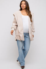 Cream Fuzzy Hooded Long Sleeve Maternity Jacket