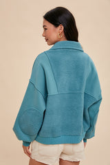 Teal Contrast Reversed Fleece 1/4 Zip Pullover