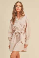 Blush Long Sleeve Waist Tie Midi Dress