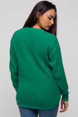 Emerald Green Waffle Knit Round Hem Sweater