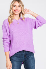 Lavender Waffle Knit Round Hem Maternity Sweater
