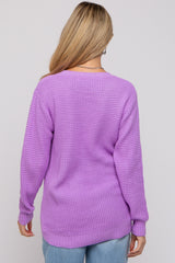 Lavender Waffle Knit Round Hem Maternity Sweater
