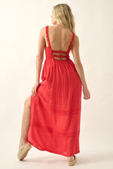 Red Tonal Stripe Smock Open-Back Maxi Dress