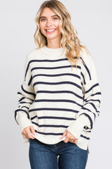 Cream Striped Long Sleeve Knit Sweater
