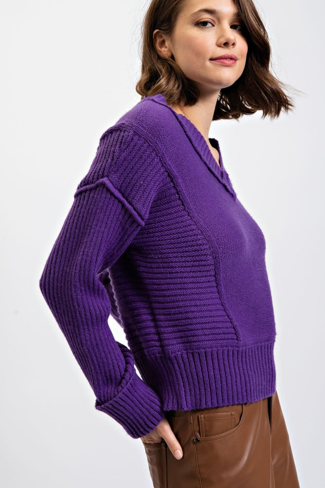 Purple V Neck Sweater Pullover