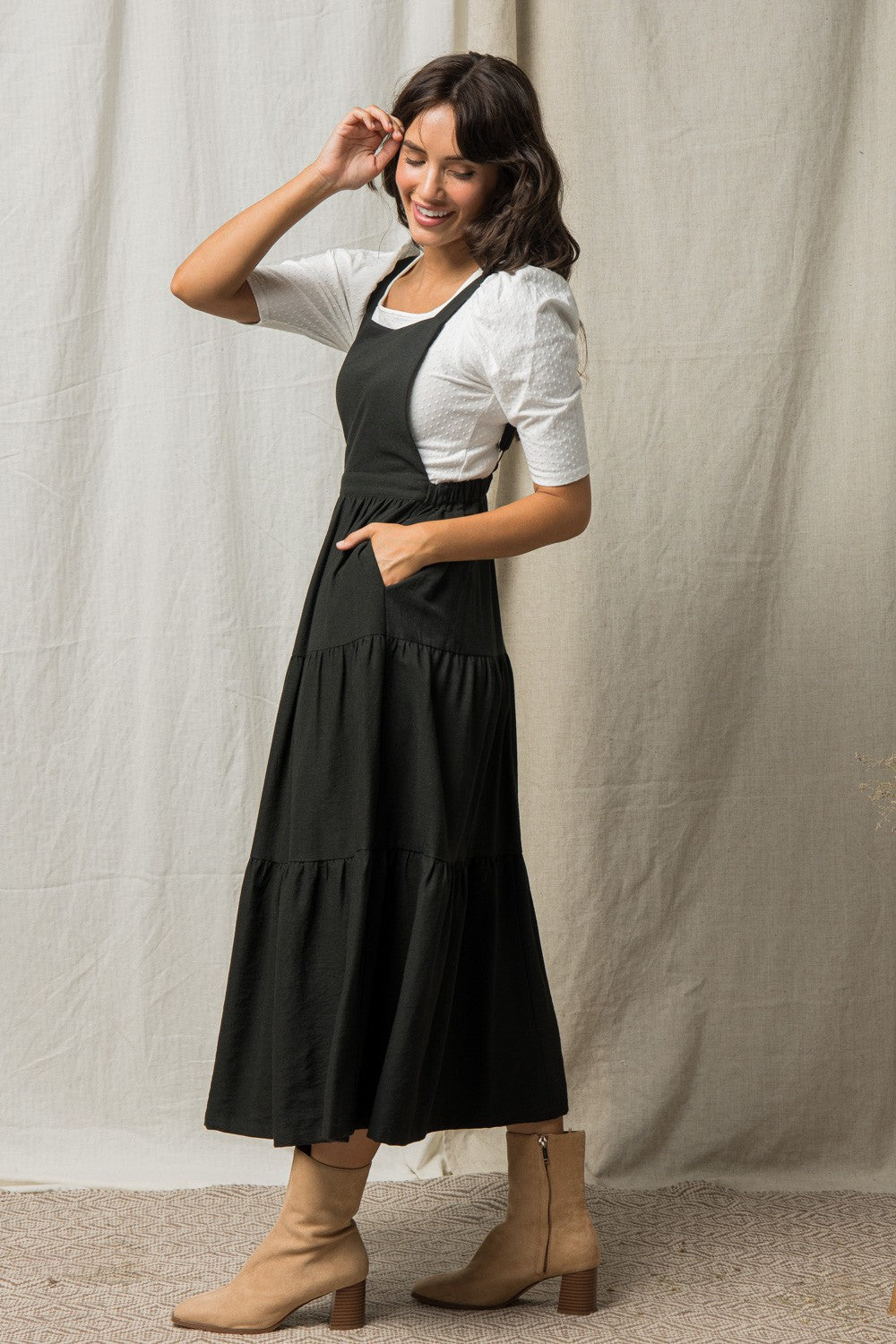 Black Overall Ruffled Maxi Dress