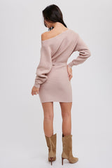 Apricot Cream Boatneck Sweater Dress