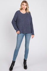Navy Dropped Shoulder Sweater