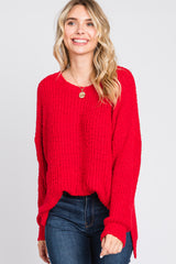 Red Dropped Shoulder Sweater