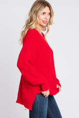 Red Dropped Shoulder Sweater