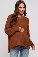 Brown Dropped Shoulder Maternity Sweater